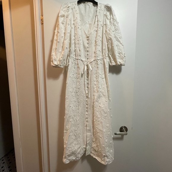 MAJE Roxitane floral-embroidered organic-cotton midi dress Size 34 - Picture 10 of 14